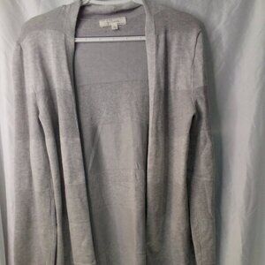 Pointelle cardigan Sweater S Long Sleeve Open Front Light Weight Soft Gray